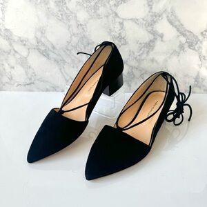 Fabio Rusconi Fabio Black Suede D'Orsay Lace up Block Heel Pumps